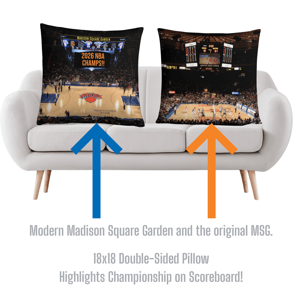 New York Knicks Pillow - NBA CHAMPS ON SCOREBOARD! - Stadium Vagabond