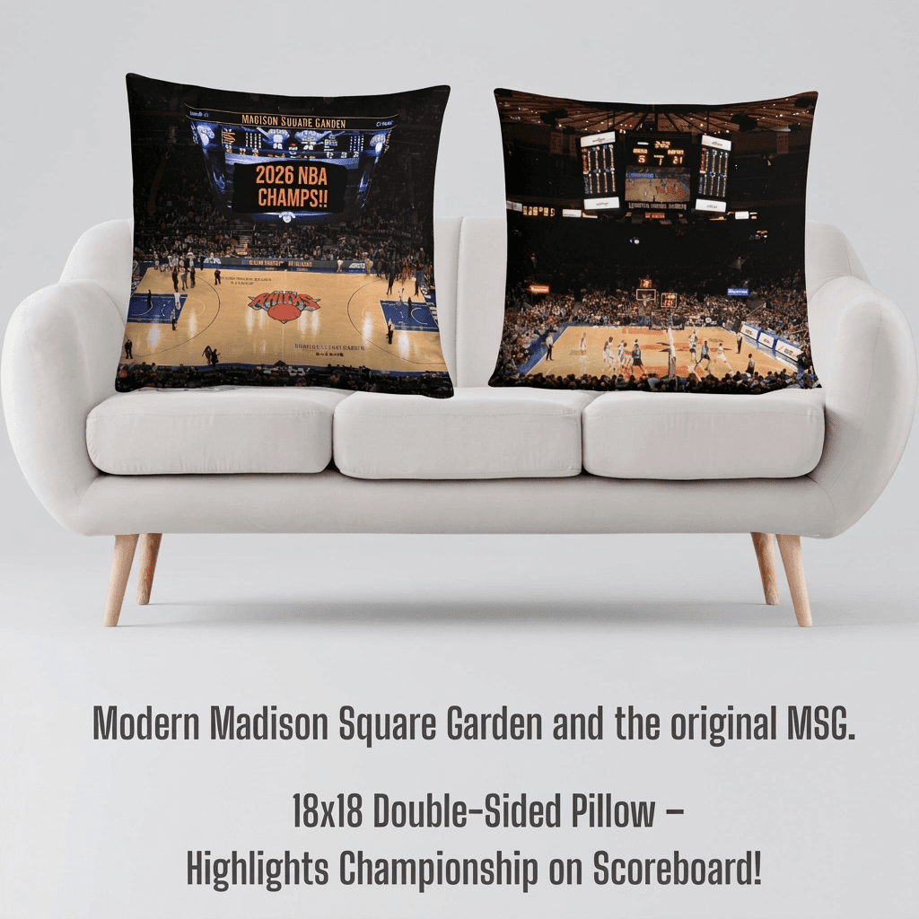 New York Knicks Pillow - NBA CHAMPS ON SCOREBOARD! - Stadium Vagabond