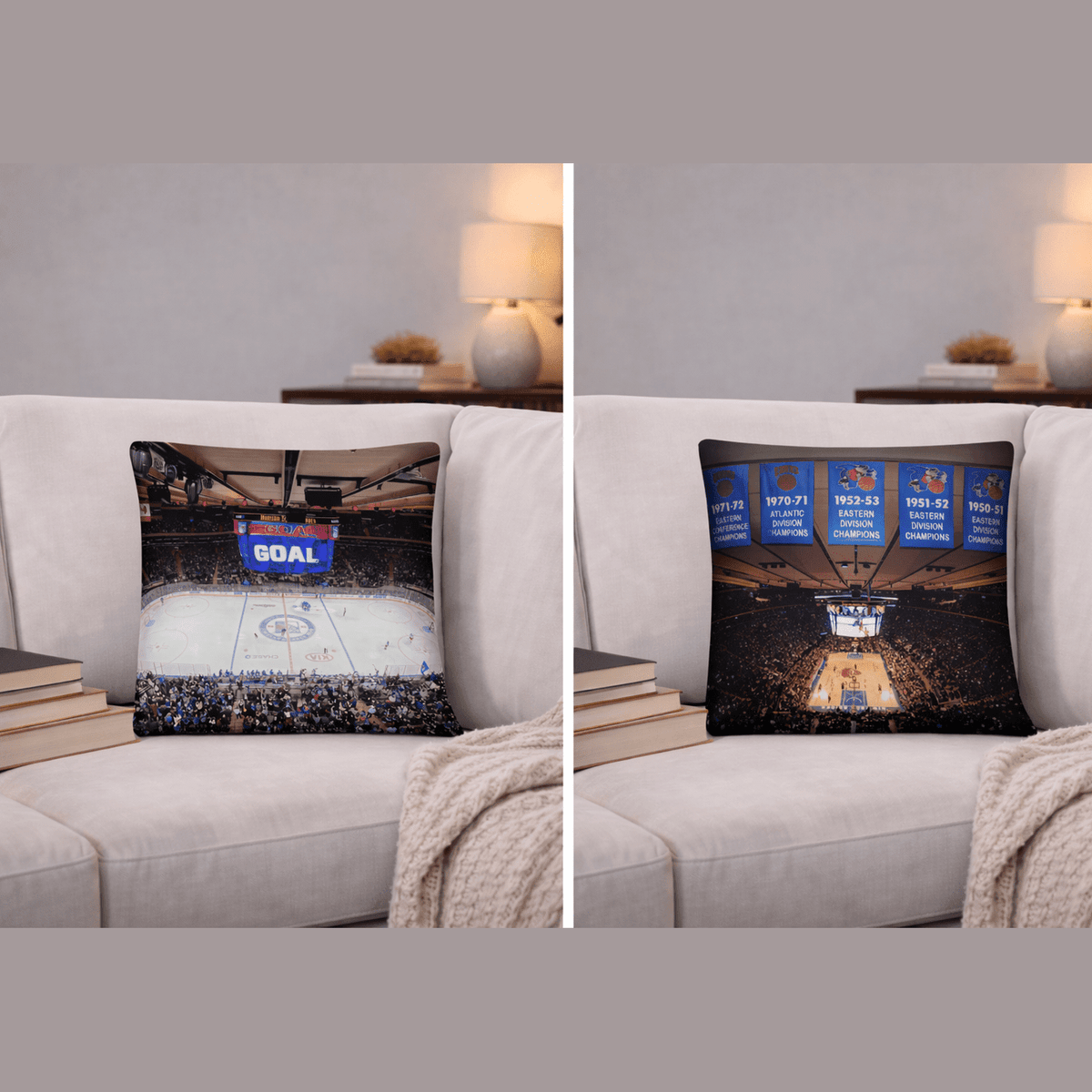 I ❤️ NY - Rangers and Knicks Pillow - Stadium Vagabond