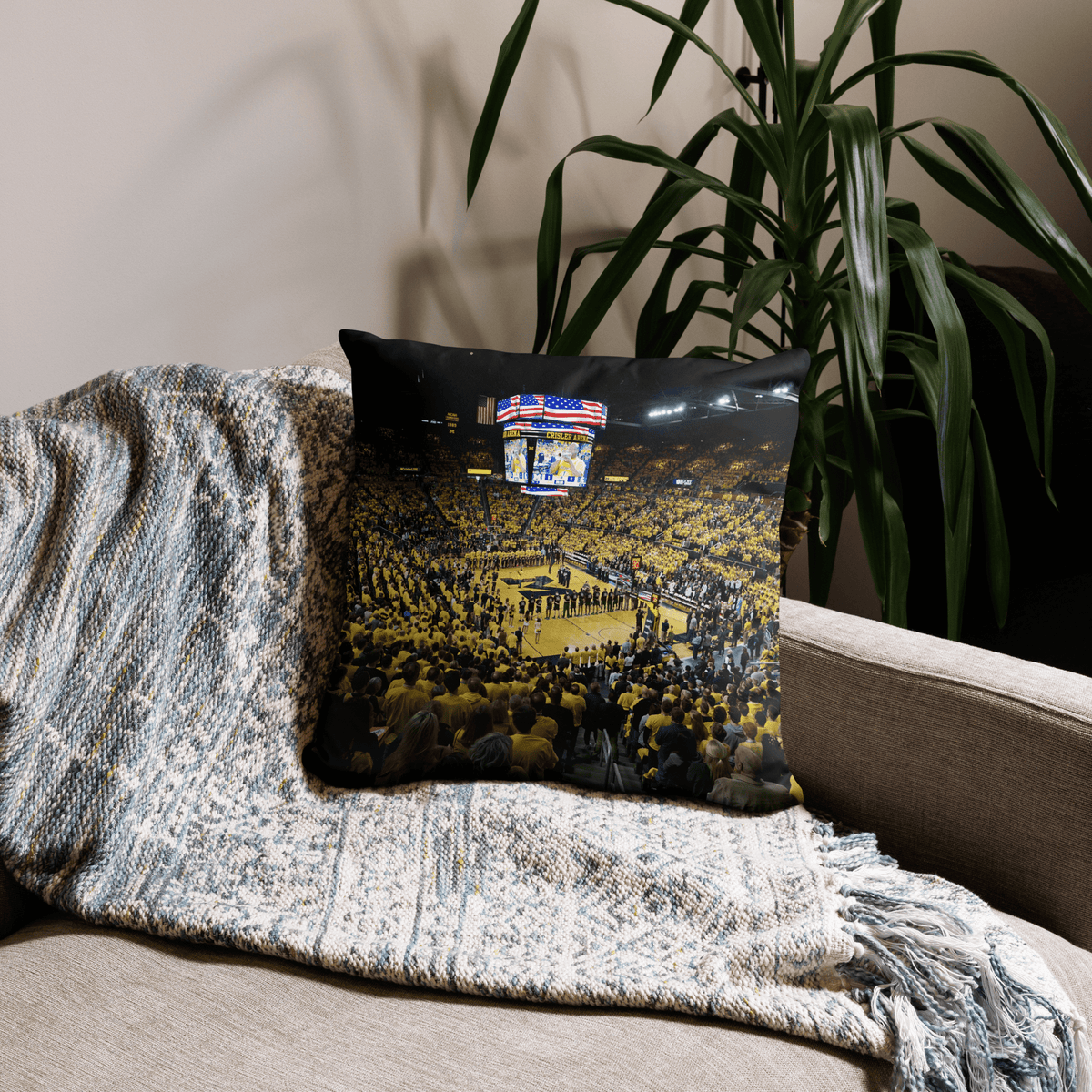 CUSTOMIZABLE Michigan Wolverines Maize Out Basketball Pillow - Stadium Vagabond