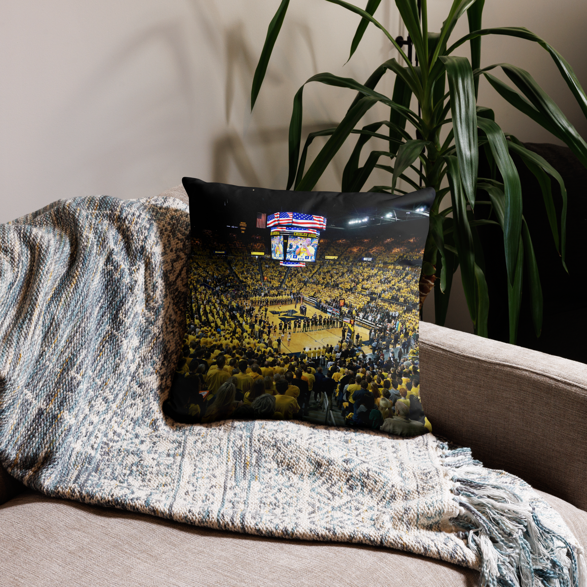 CUSTOMIZABLE Michigan Wolverines Maize Out Basketball Pillow