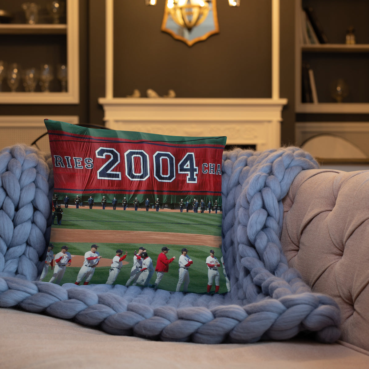 The Curse is Reversed! 2005 Opening Day for Boston Red Sox Pillow - Stadium Vagabond