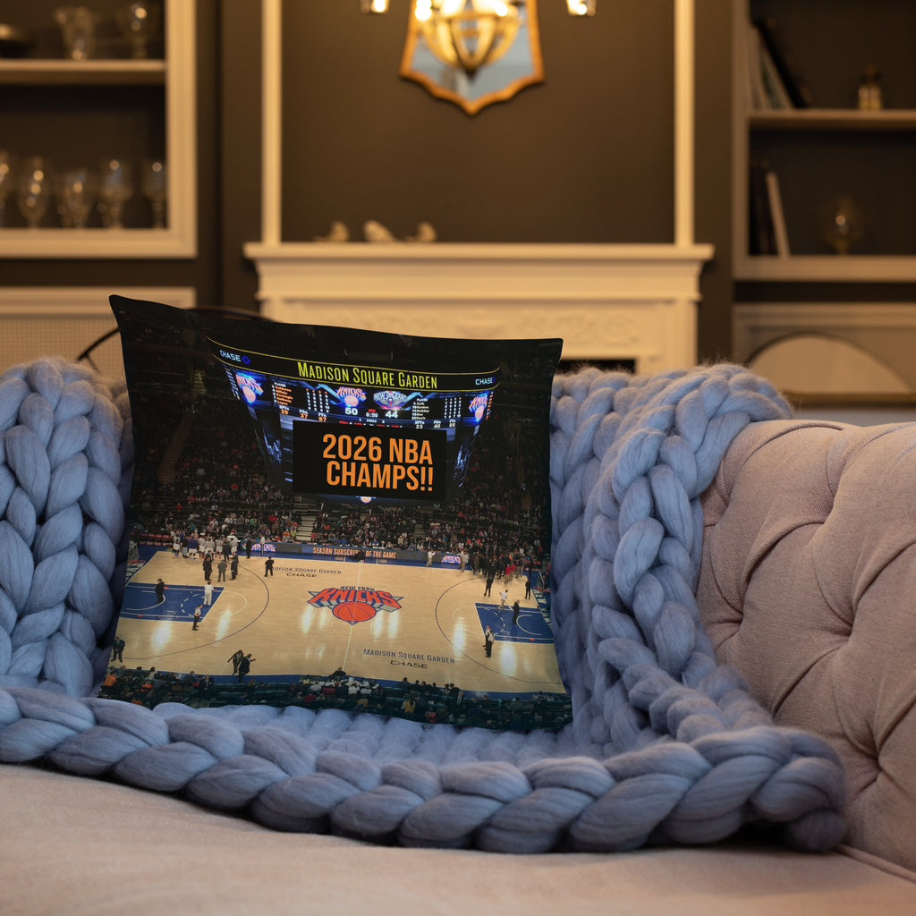 New York Knicks Pillow - NBA CHAMPS ON SCOREBOARD! - Stadium Vagabond