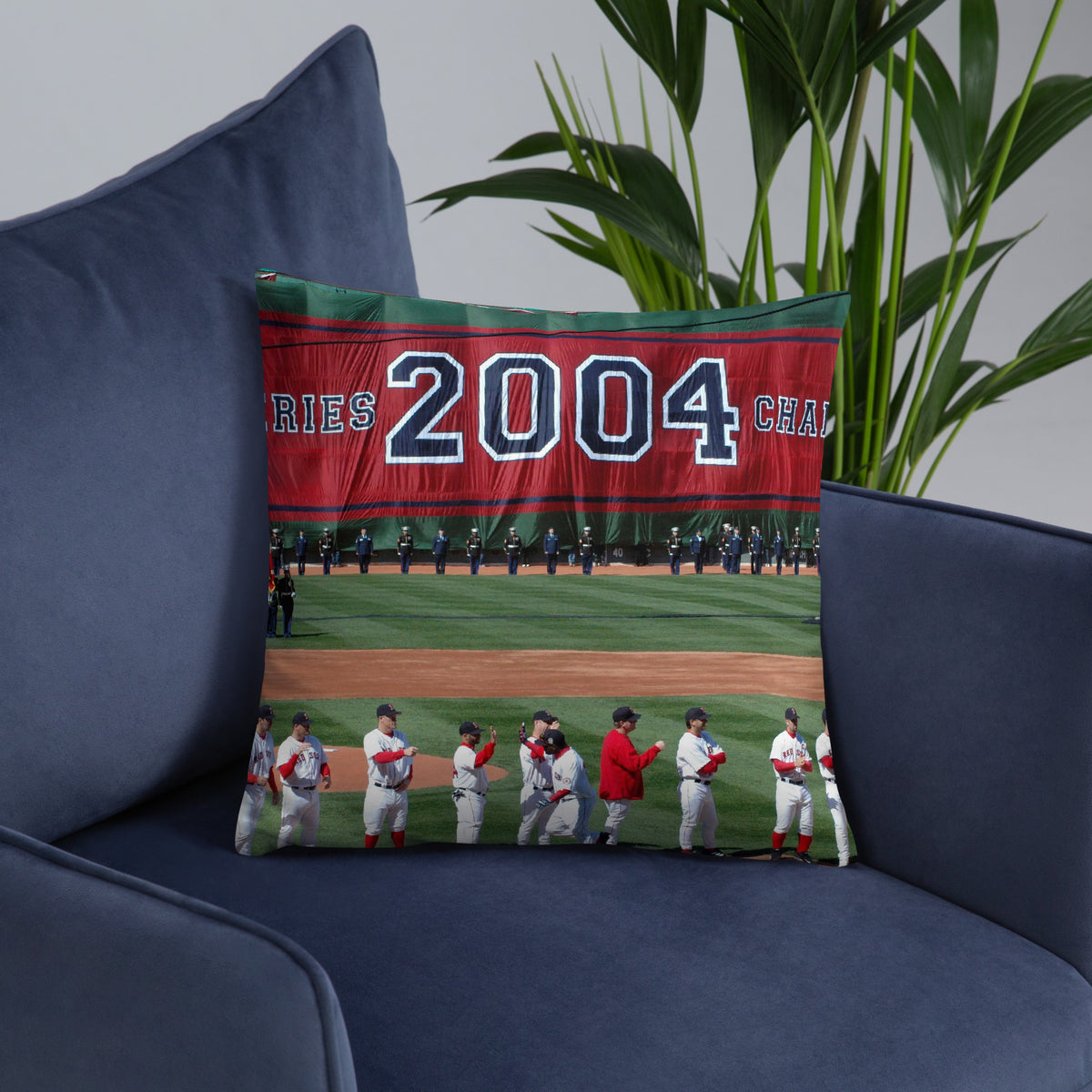 The Curse is Reversed! 2005 Opening Day for Boston Red Sox Pillow - Stadium Vagabond