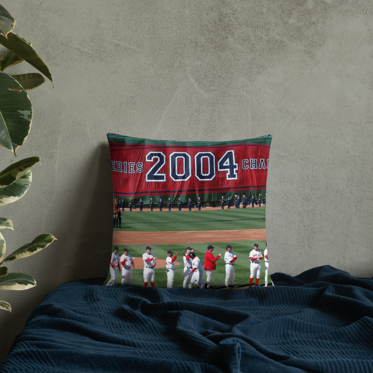 The Curse is Reversed! 2005 Opening Day for Boston Red Sox Pillow - Stadium Vagabond
