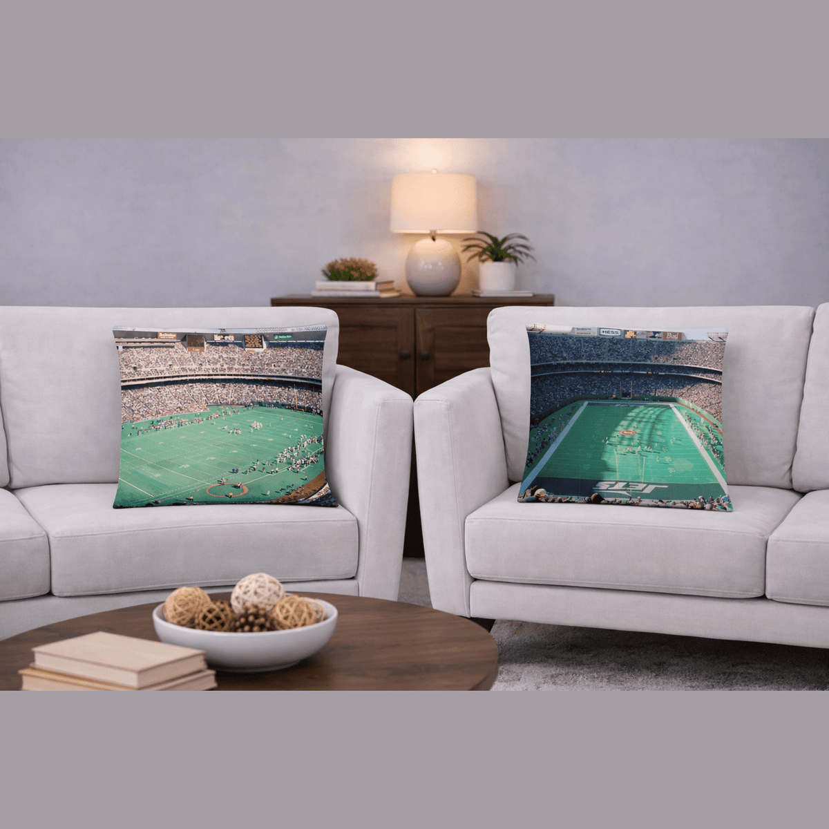 Philadelphia Eagles and NY Jets Pillow - Stadium Vagabond