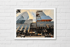 TD Garden framed poster in a white frame on a white brick wall