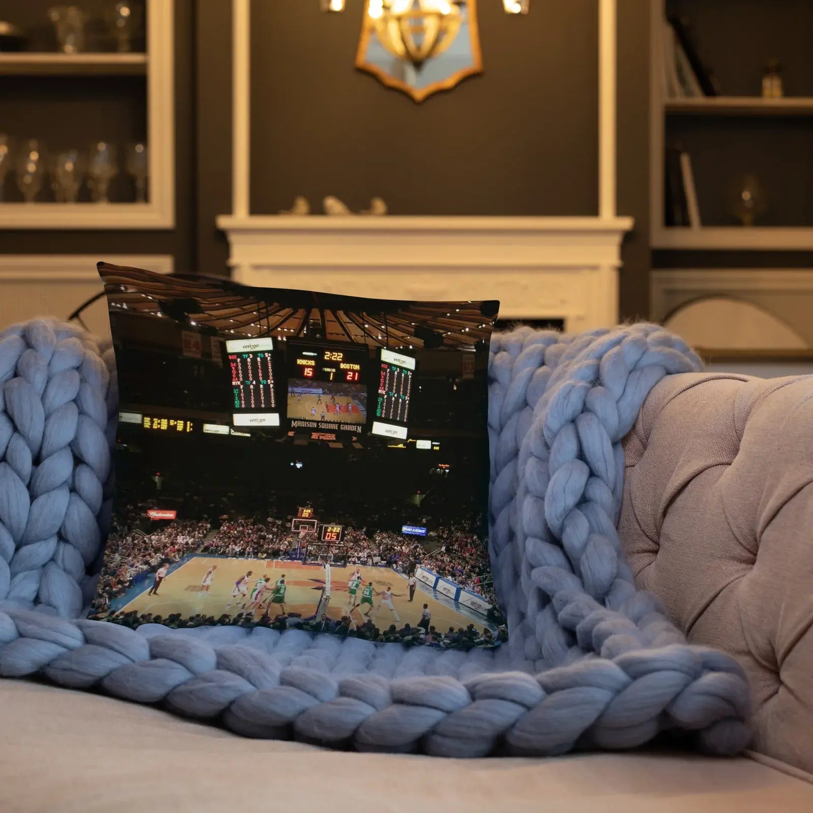 New York Knicks Pillow - NBA CHAMPS ON SCOREBOARD! - Stadium Vagabond