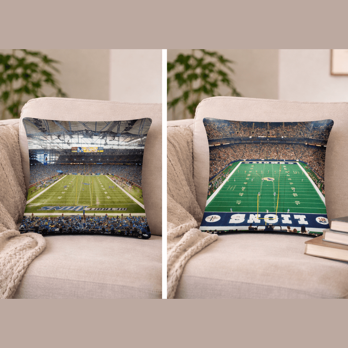 Detroit Lions Double - Sided Pillow - Pontiac Silverdome and Ford Field - Stadium Vagabond