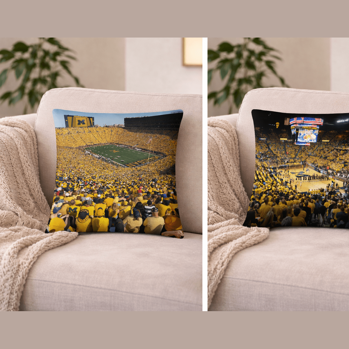 Michigan Wolverines Maize Out- Football and Basketball Double-Sided Pillow